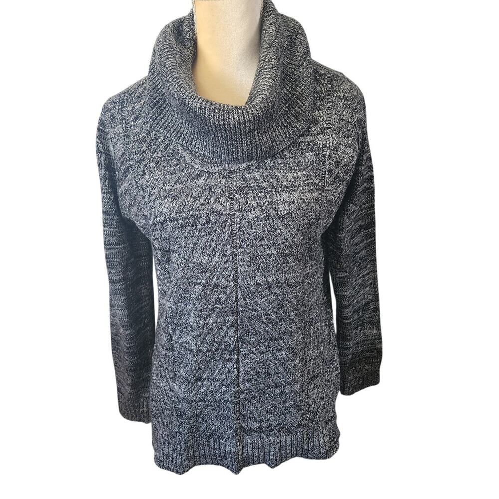 Calvin Klein Black White Knit Tunic Long Sleeve Turtle Sweater Size Medium